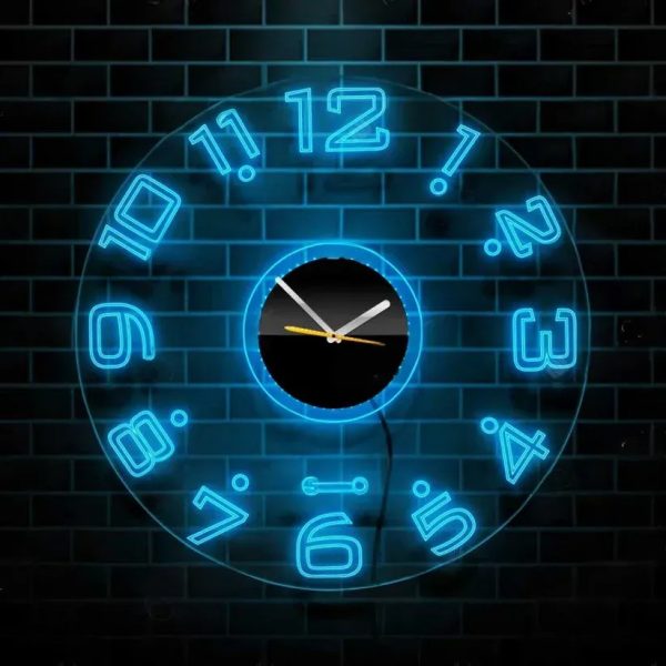 Neon Light Analog Modern Wall Clock - Illuminate with Neon LED Backlight - Image 2