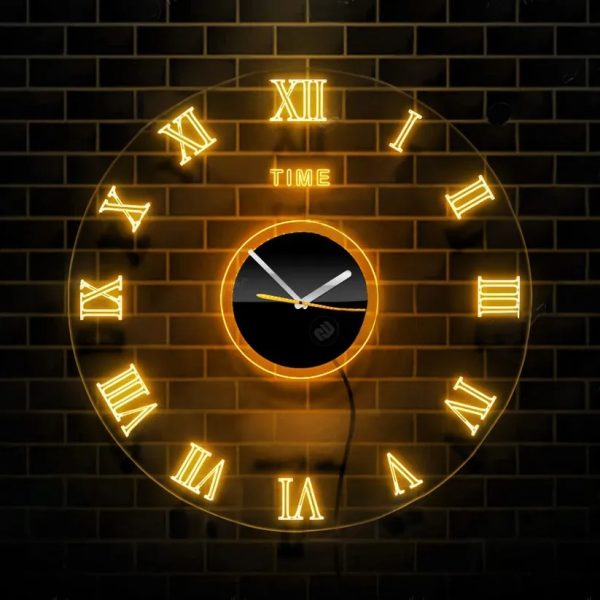 Acrylic Modern Neon Wall Clock With Neon LED Backlight (12 inches) - Image 2