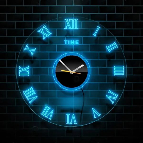 Acrylic Modern Neon Wall Clock With Neon LED Backlight (12 inches)