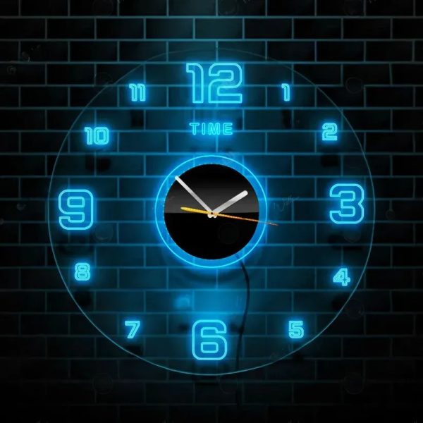 Acrylic Modern Neon Wall Clock With Neon LED Backlight (12 inches) - Neon Light - Image 2