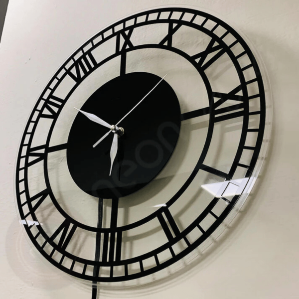 Roman Mirror Wall Clock - Black Acrylic - Image 5