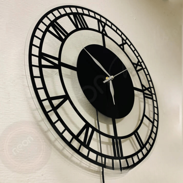 Roman Mirror Wall Clock - Black Acrylic - Image 6