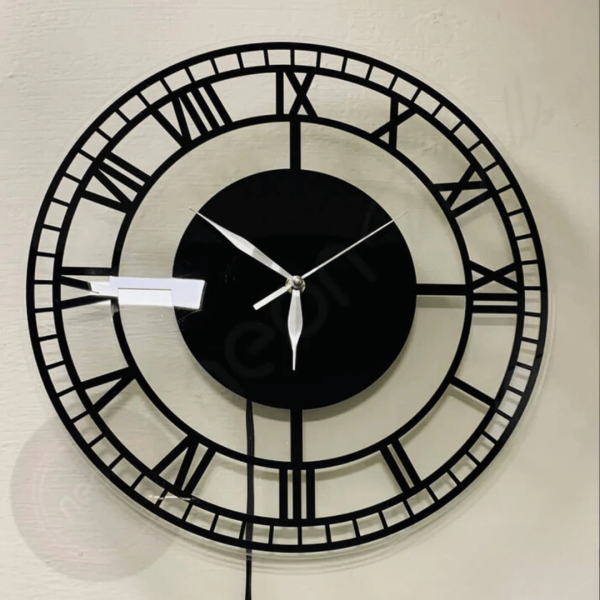 Roman Mirror Wall Clock - Black Acrylic - Image 4