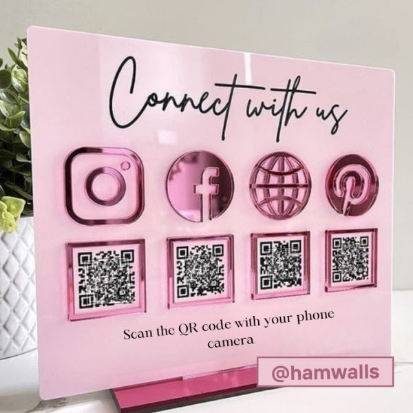 Rectangular Pink Elegant Social & Payment QR Display Stand