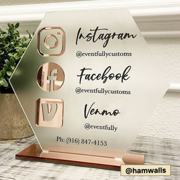 Transparent Glass Hexagonal Social Media QR Code Display Stand