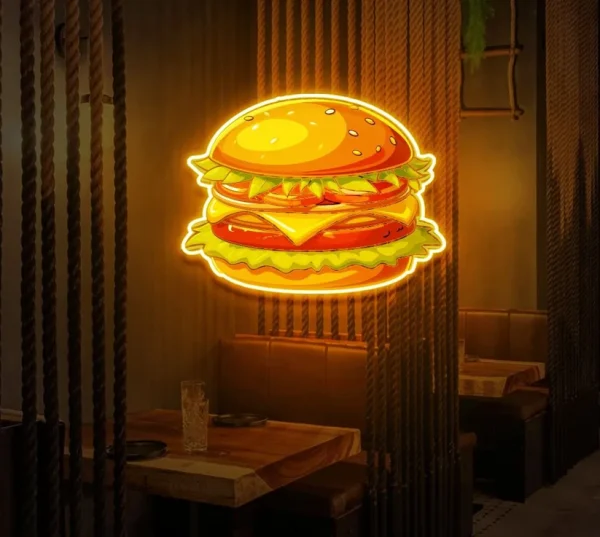 Burger Food UV Neon Sign 🍔 – Light Up Your Space with Tasty Vibes! - Image 2