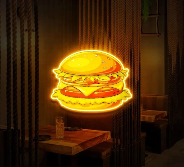 Burger Food UV Neon Sign 🍔 – Light Up Your Space with Tasty Vibes! - Image 3