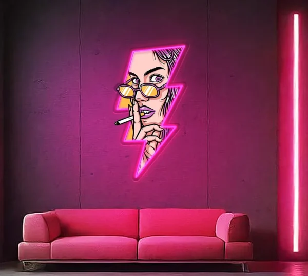 Women Face GTA Style In Lightning UV Neon Sign ⚡ – Bold, Electrifying Decor!