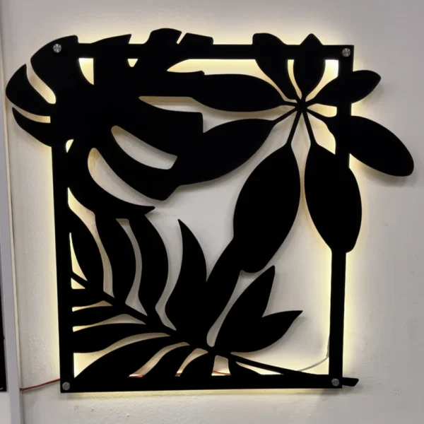 3D jungle leaves Wall Decor Art with Neon Light