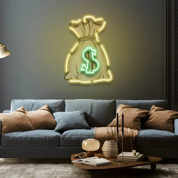 Money Bag UV LED Neon Sign 💰 – Light Up Your Wealthy Vibes! - Image 2