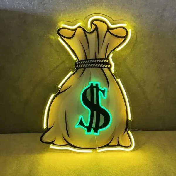 Money Bag UV LED Neon Sign 💰 – Light Up Your Wealthy Vibes!