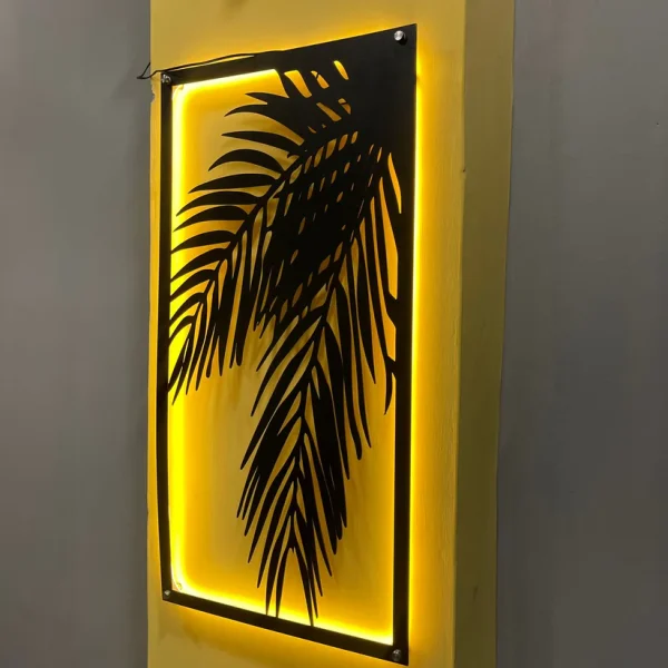 3D Bamboo leaf Wall Decor Art with Neon Light - Image 3