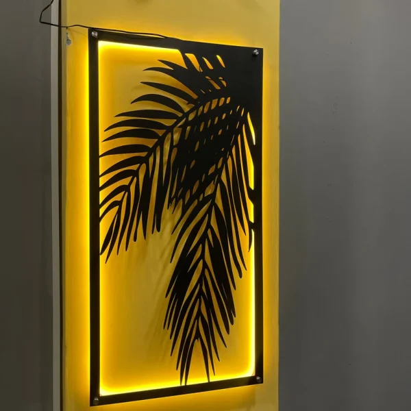 3D Bamboo leaf Wall Decor Art with Neon Light - Image 2