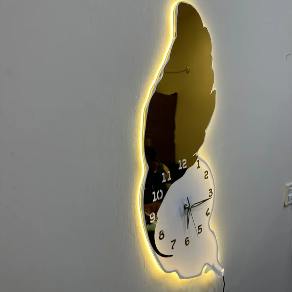 Feather Style Premium Acrylic Walls Clock with Ambient Neon Light - Image 2