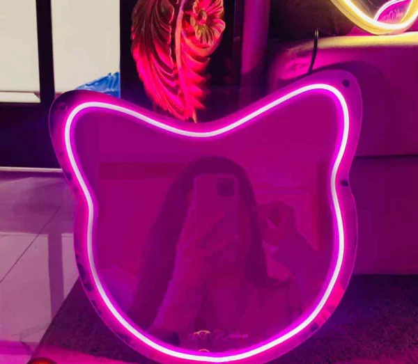 Meoww Face Selfie Neon Mirror - Neon Lights